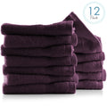 Bath Towel Collection, 100% Cotton Luxury Set of 12 Multipurpose Wash Cloths - Purple
