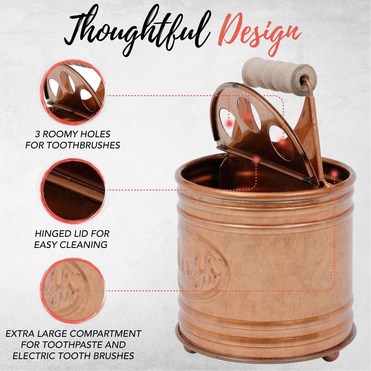 Rustic Bathroom Accessories Set 4 - Copper Farmhouse Soap Dispenser, Toothbrush Holder, 2 Apothecary Jars Qtip Holder - Rustic Bathroom Decor – Farmhouse Bathroom Accessories
