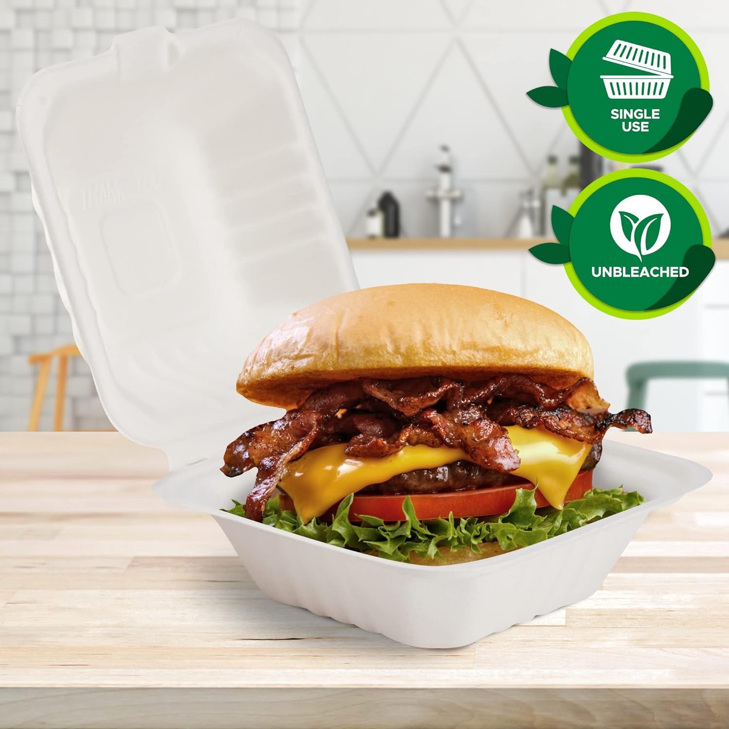 50-Pack 6X6 Biodegradable Bento Box Hamburger Containers, Compostable Small Take Out Boxes Made from Sugarcane Fibers