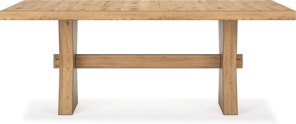 Signature Design by Ashley Galliden Farmhouse Dining Table with Extra-Thick Tabletop and Trestle Base, Light Brown