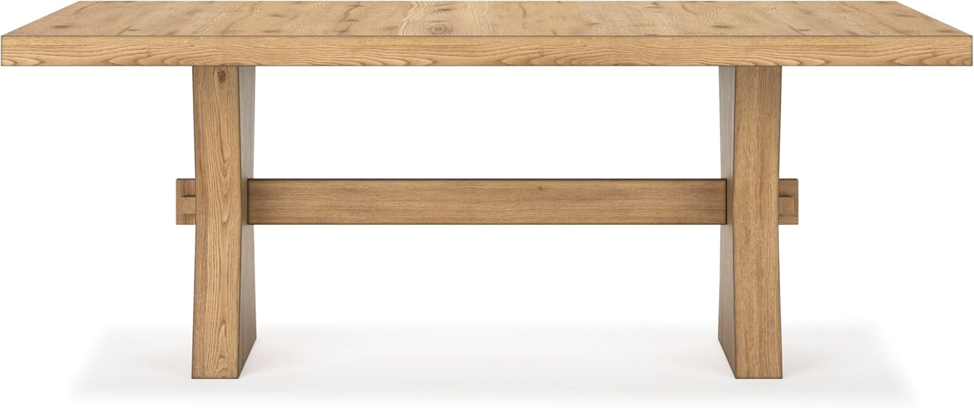 Signature Design by Ashley Galliden Farmhouse Dining Table with Extra-Thick Tabletop and Trestle Base, Light Brown