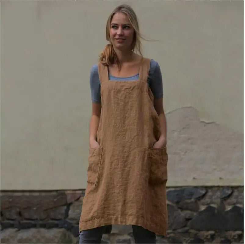 Japan Style Cotton Linen Aprons Solid Cross Bandage X Shape Back Kitchen Restaurant Cooking Apron Clothes Lady Cleaning Tools