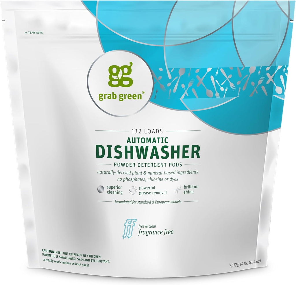 Automatic Dishwashing Detergent Pods, 132 Count, Fragrance Free, Plant and Mineral Based, Superior Cleaning, Powerful Grease Removal, Brilliant Shine