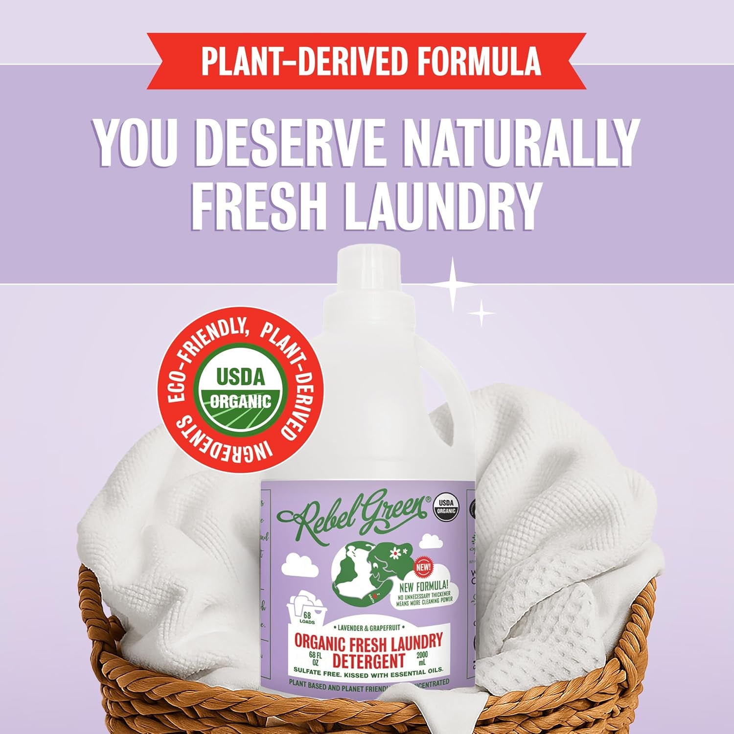Organic Laundry Detergent - Natural Laundry Soap - Liquid Laundry Detergent with Dispenser Cup - Gentle Laundry Detergent - Fresh Lavender & Grapefruit Scent - 68 Load Bottles, 2 Pack