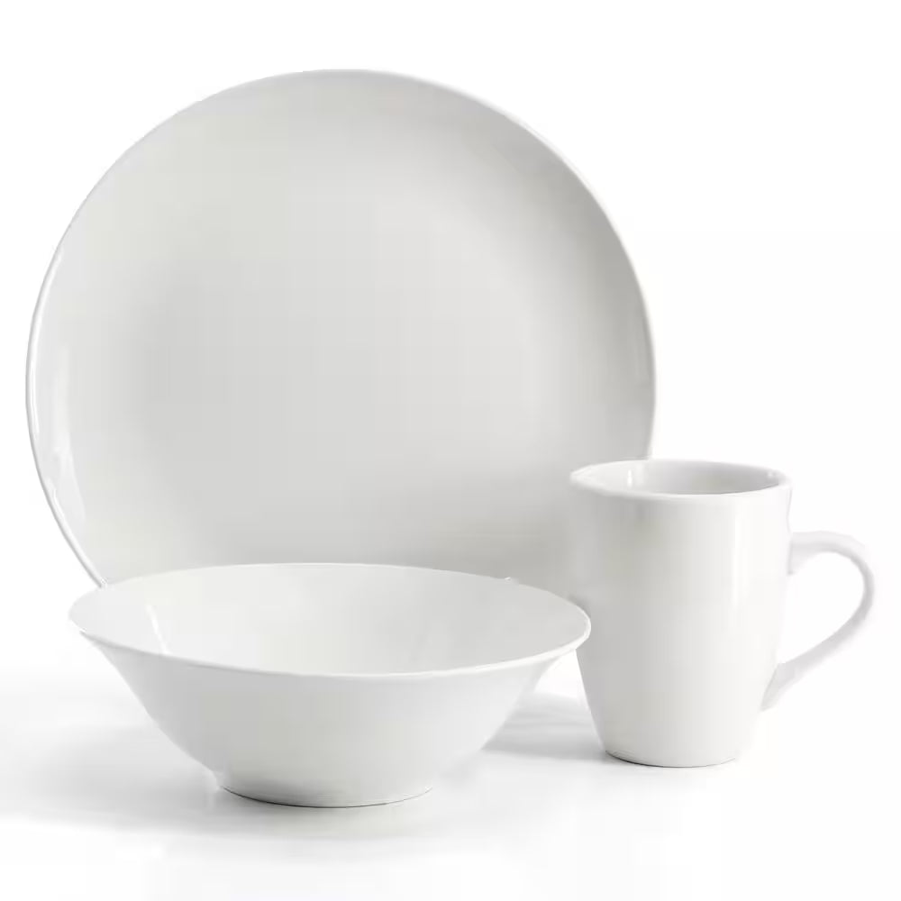 Wintercap 12-Piece White Fine Ceramic Dinnerware Set