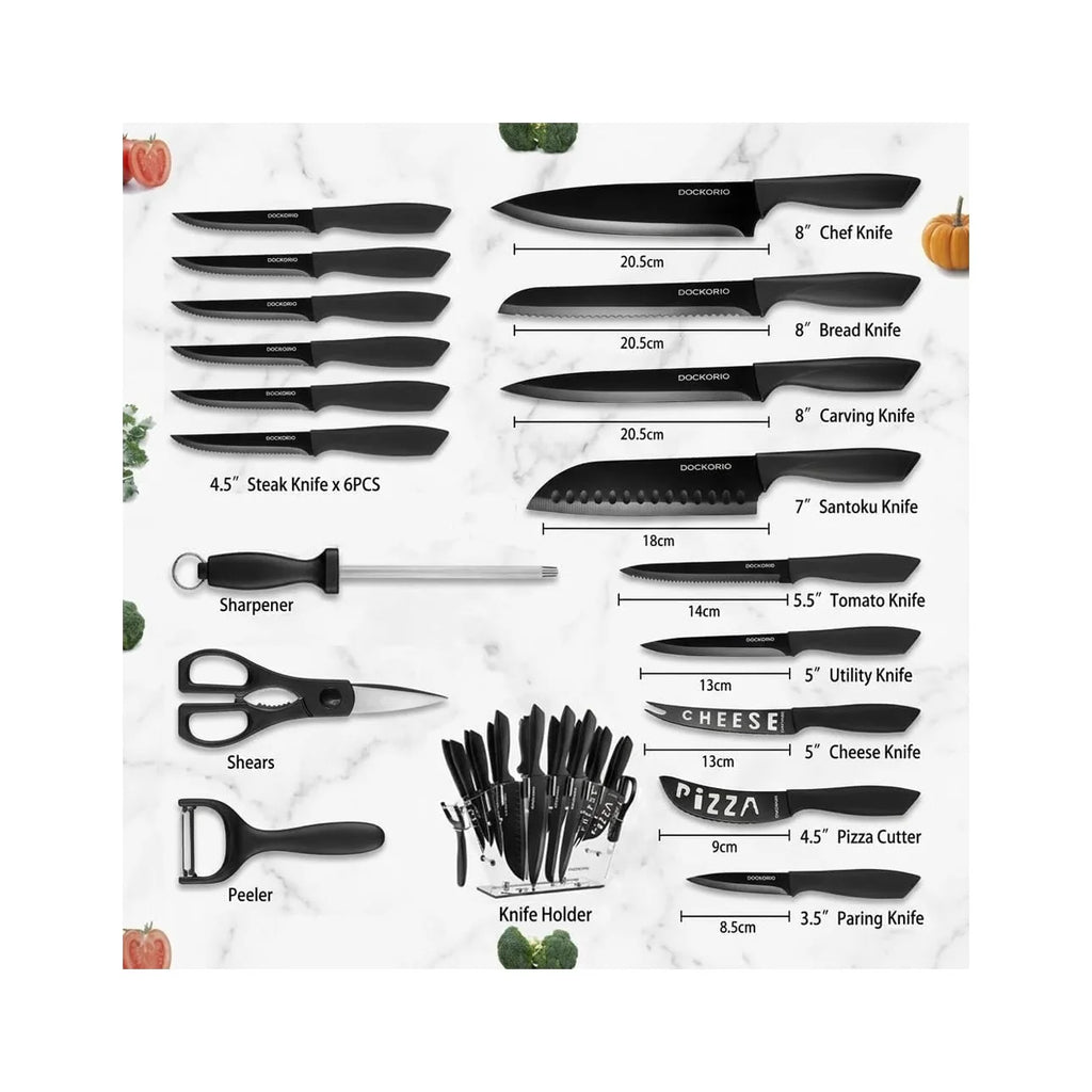 Kitchen Knife Set with Block, 19 PCS High Carbon Stainless Steel Sharp Includes Serrated Steak Knives Set, Chef Knives, Bread Knife, Scissor, Sharpener, All in One
