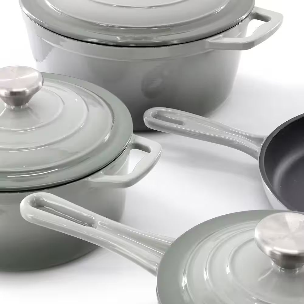 7 Piece Enameled Cast Iron Cookware Set in Gray