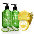 Aloe Vera Gel Set 3 Pack - Aloe Flower Essence Gel, Pure Aloe Vera Gel, Aloe Gel + Tea Tree Oil