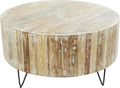 Deco 79 Mango Wood Handmade Living Room Coffee Table Distressed Table with Black Metal Hairpin Legs, Center Table 37" X 37" X 18", Brown