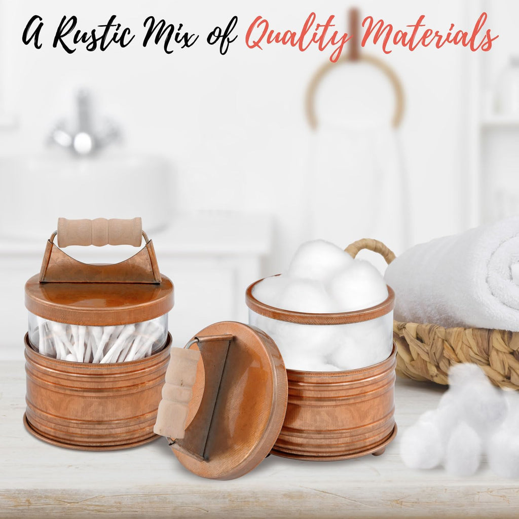 Rustic Bathroom Accessories Set 4 - Copper Farmhouse Soap Dispenser, Toothbrush Holder, 2 Apothecary Jars Qtip Holder - Rustic Bathroom Decor – Farmhouse Bathroom Accessories
