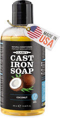 Cast Iron Cleaner 12 Oz, Made in USA, Plant Based Coconut Cast Iron Soap for Skillets, Griddles Etc. - Protects, and Restores Cookware