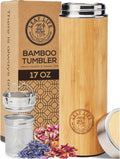 Premium Bamboo Tea Bottle for Loose Tea - Tea Infuser Bottle - Tea Gifts - Insulated Water Bottle/Coffee Tumbler/Tea - Tea Gift Set, Tea Accessories - Tea Tumbler 17Oz