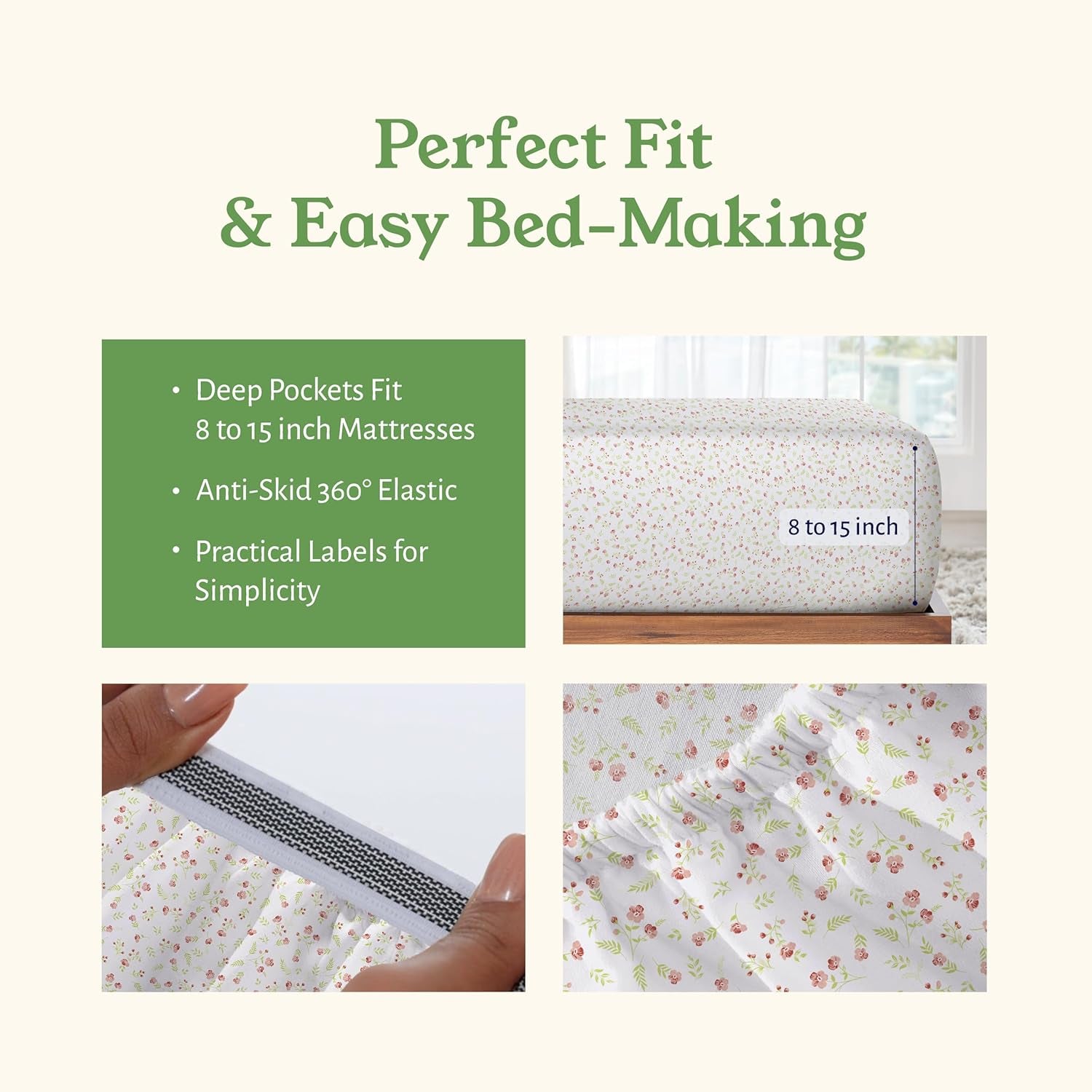 Full Sheet Set Floral, 100% Organic Cotton Percale Sheets, Deep Pocket Full Sheets & Pillowcase Set - Floral