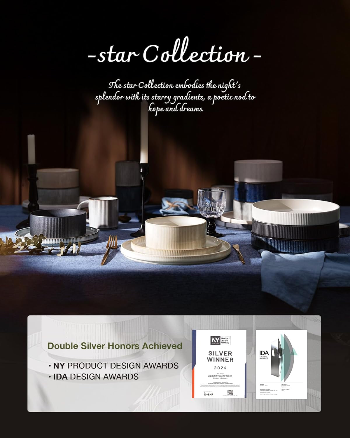 Star 24-Piece Stoneware Dinnerware Sets, Service for 6 - Reactive Glaze Mugs, Plates and Bowls, Dishes for Everyday/Formal Use, Chip/Scratch Resistant, Microwave/Dishwasher Safe, Nebulas Blue