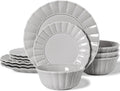 HOMBENE Dinnerware Set, 12 Piece Plates and Bowls Sets for 4, Ceramic Modern Dish Set for Party, Porcelain Dish Set, House Gift, Microwavable Safe, Light Grey