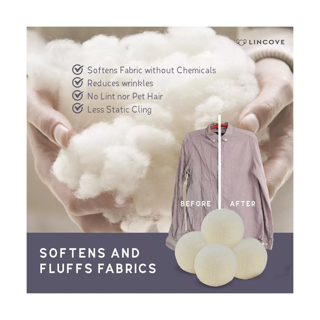 Lincove 100% Organic Wool Dryer Balls – Natural Fabric Softener, Reduces Drying Time & Static, Reusable, 1,000+ Loads