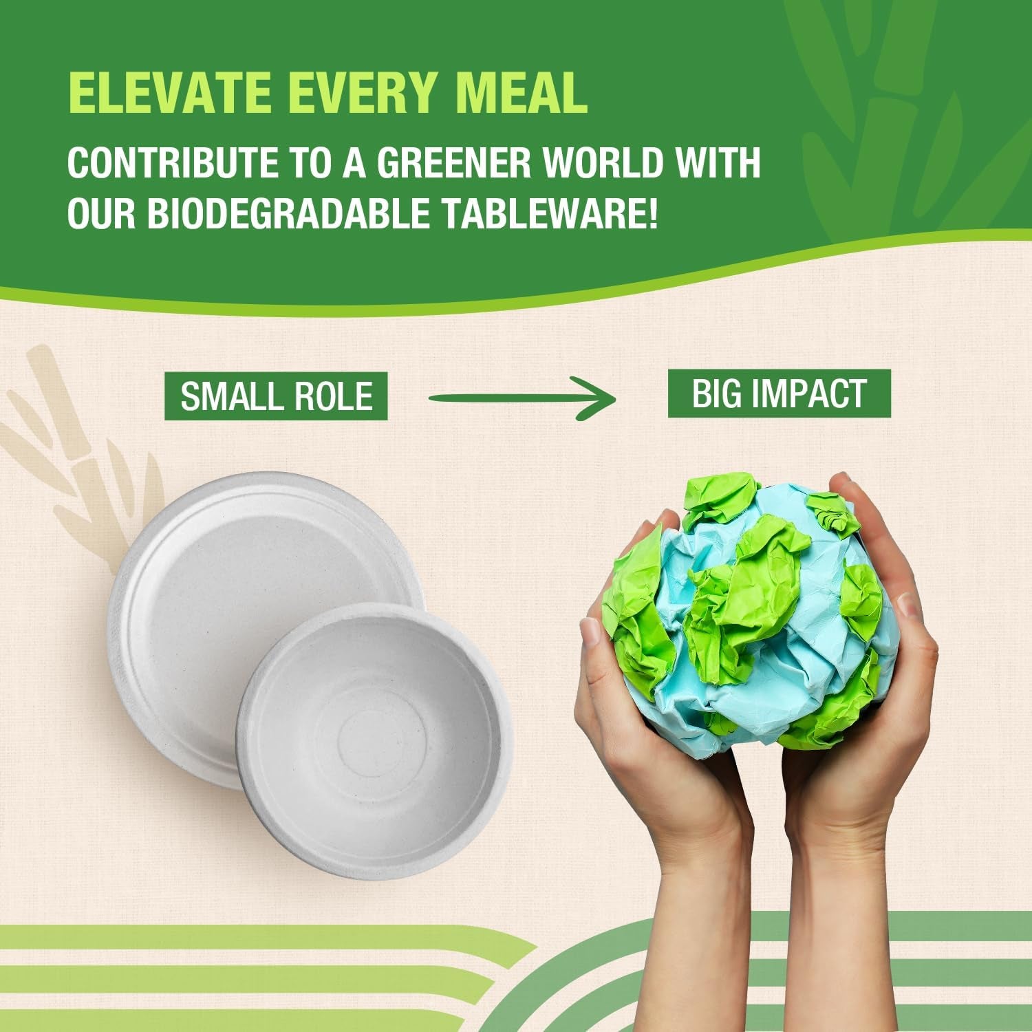 6 Inch White Compostable Plates – Biodegradable Sugarcane Fiber Dinner Plates, Heavy-Duty & Microwavable Disposable Plates for Weddings, Parties, Bbqs, Eco-Friendly Bulk 125 Pack