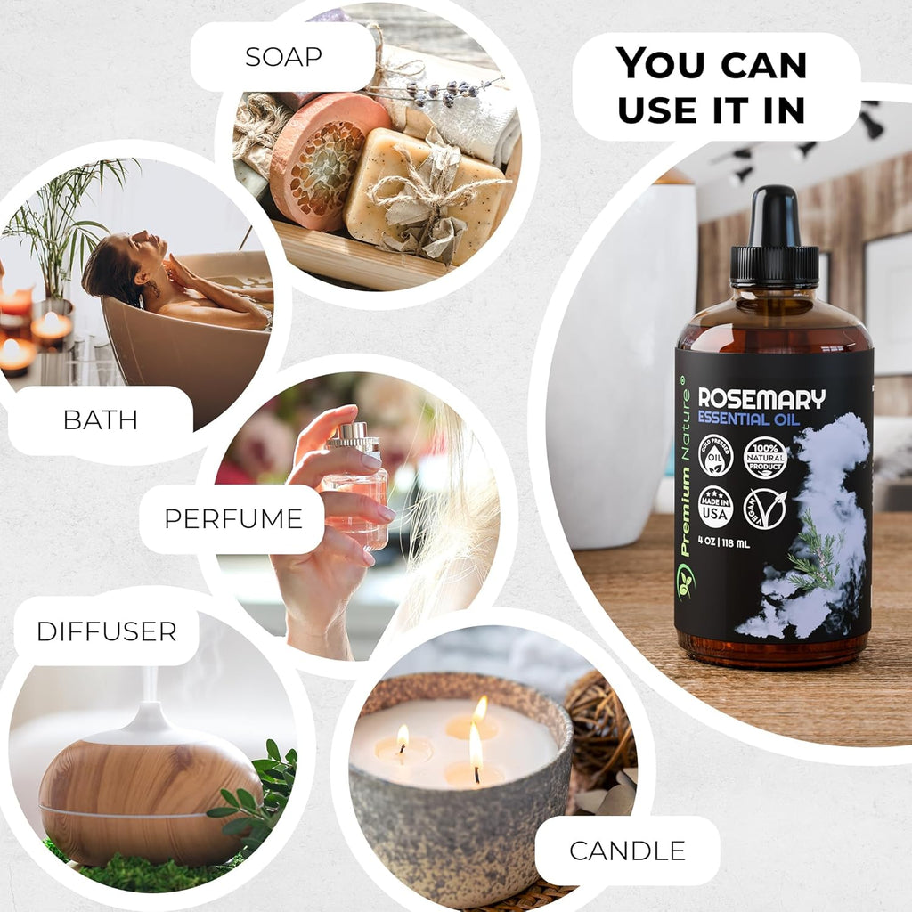 Rosemary Essential Oil for Diffuser Aromatherapy for Skin for Hair Growth Diffuser Oil for Body Oils Aceite De Romero 4Oz