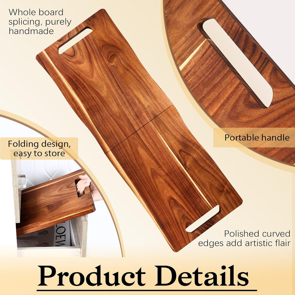 Acacia Large Charcuterie Board, Wood Charcuterie Boards with Handles Foldable Travel 33 X 12 Inch Cheese Boards Serving Board with Food Meat Party Appetizers (Large, Rectangular)