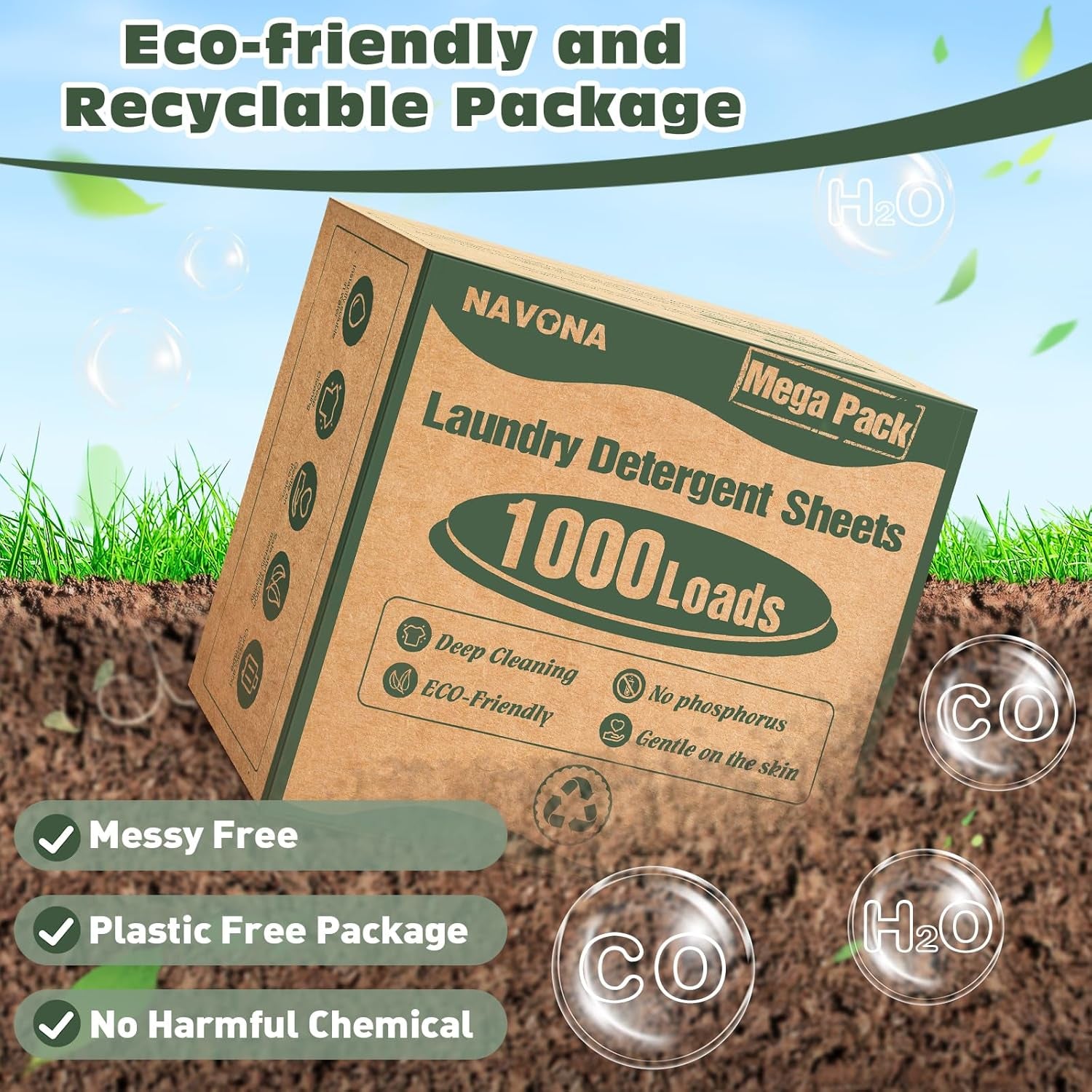 1000 Loads Mega Pack Laundry Detergent Sheets, Eco-Friendly Laundry Sheets, Powerful Cleaning, Suitable for Homes, Dorms, and Apartments - [Fresh Scent]