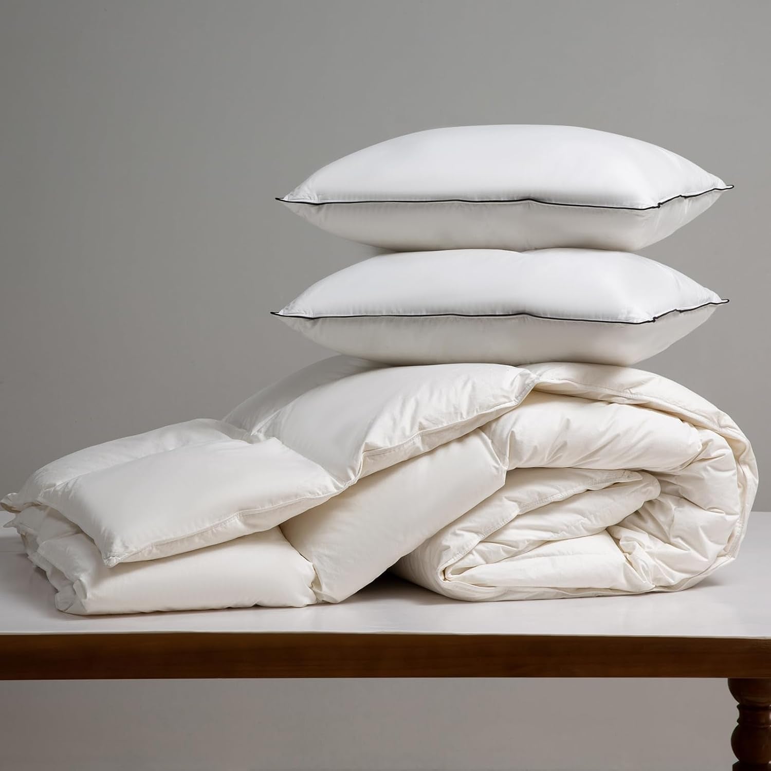 Lightweight Organic Feather down Comforter Full Size and down Pillows Set for Summer