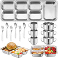 15 Pcs 304 Stainless Steel Kids Dinnerware Set Unbreakable Non-Toxic Plates and Bowls Set Divided Plates Cups Bowls Forks and Spoons 3 Compartment Dinner Dish for Babies Toddlers and Kids