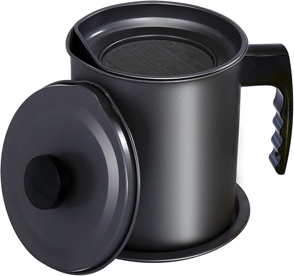 Bacon Grease Container with Strainer - 1.3L / 5.2 Cups Oil Storage Holder Can for Cooking, Frying with Replaceable Cleaning Brush