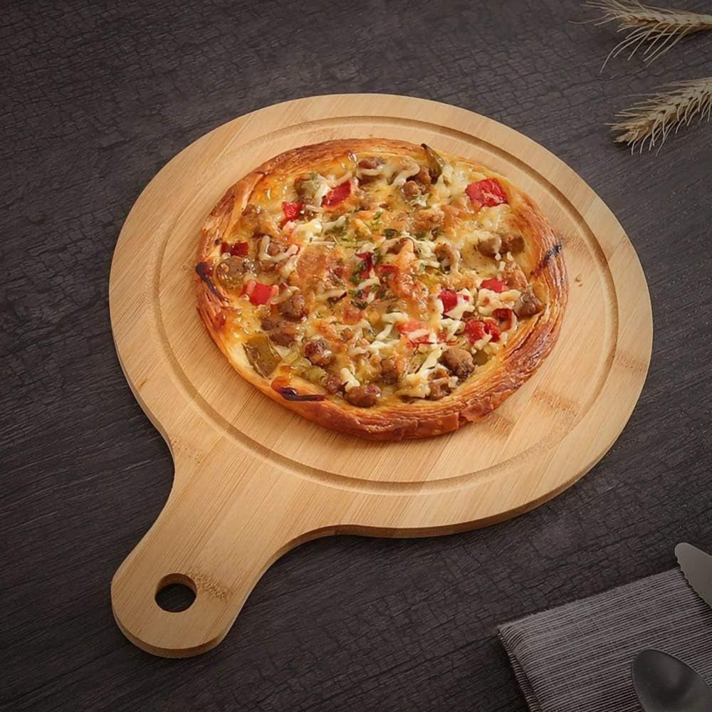 Bamboo Cutting Board Set 3Pcs,Meat Chopping Boards,Pizza Peel Paddle with Handle for Homemade Baking Pizza Bread Cake Fruit Vegetables (3PCS Set- Board)