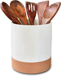 Ceramic Kitchen Utensil Holder - Wooden Spoon & Spatula Crock for Countertop, Modern Farmhouse Home Decor, Extra Large 7.3" Cooking Organizer for Stove Top and Counter - Heavy & Sturdy - Vanilla