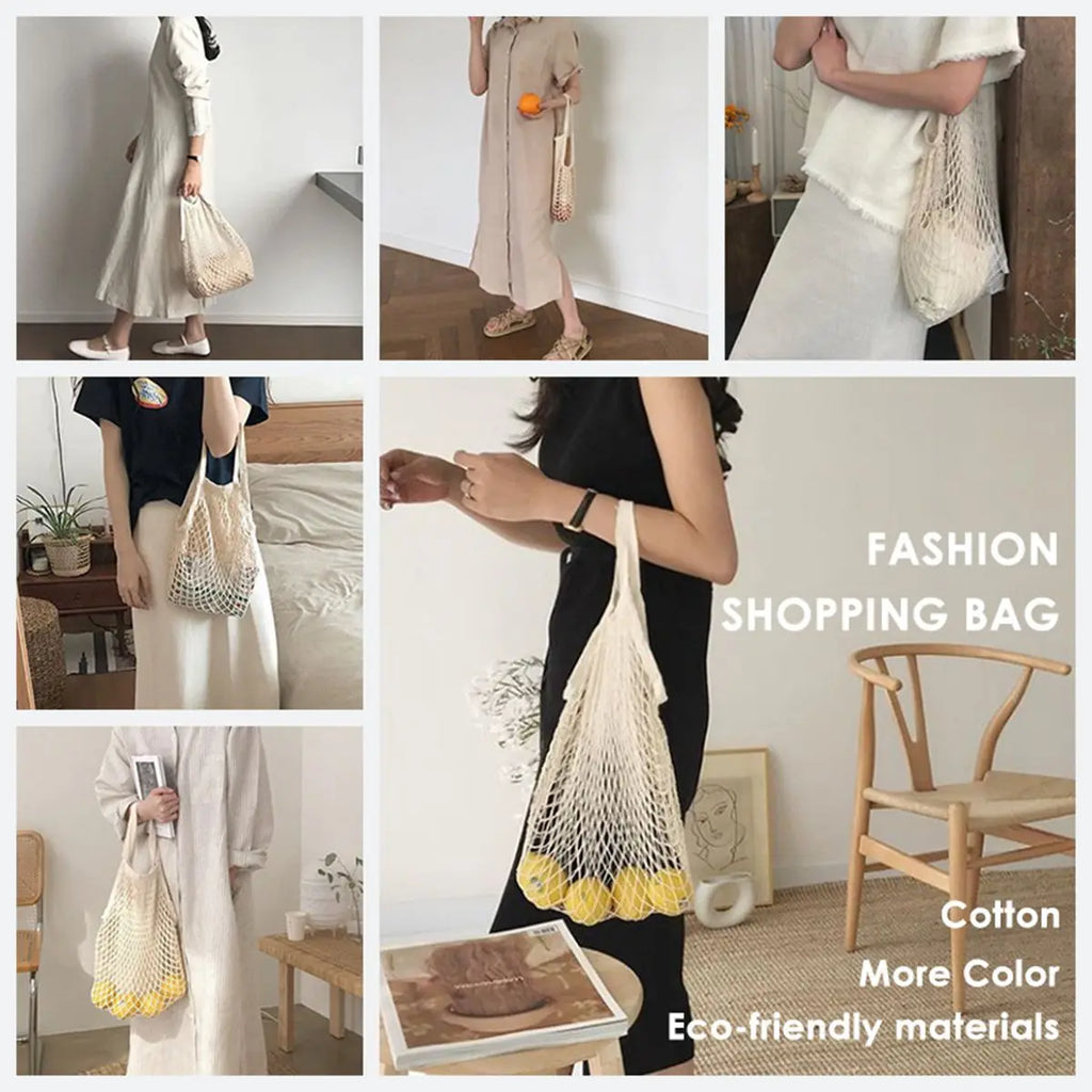 Portable Reusable Grocery Bags for Fruit and Vegetable Storage Bag Washable Cotton Mesh String Organic Organizer Shopping Bags