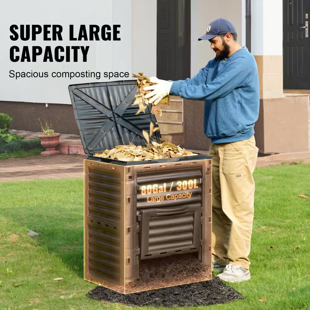 80 Gal. Garden Compost Bin, Large Capacity Outdoor Composter, Bpa-Free with Top Lid and Bottom Door, Easy Assembly