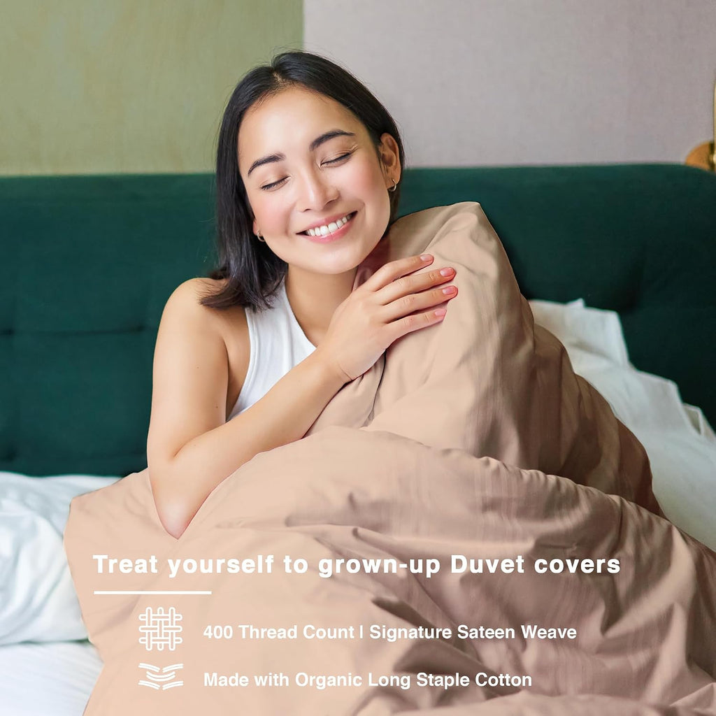 GOTS Certified 100% Organic Cotton Duvet Cover King Size - 400 TC Sateen - Soft - Silky - Button Closure - Edge Ties - 1 Duvet Cover (106"X92")+2 Pillow Shams (20"X36") - Taupe