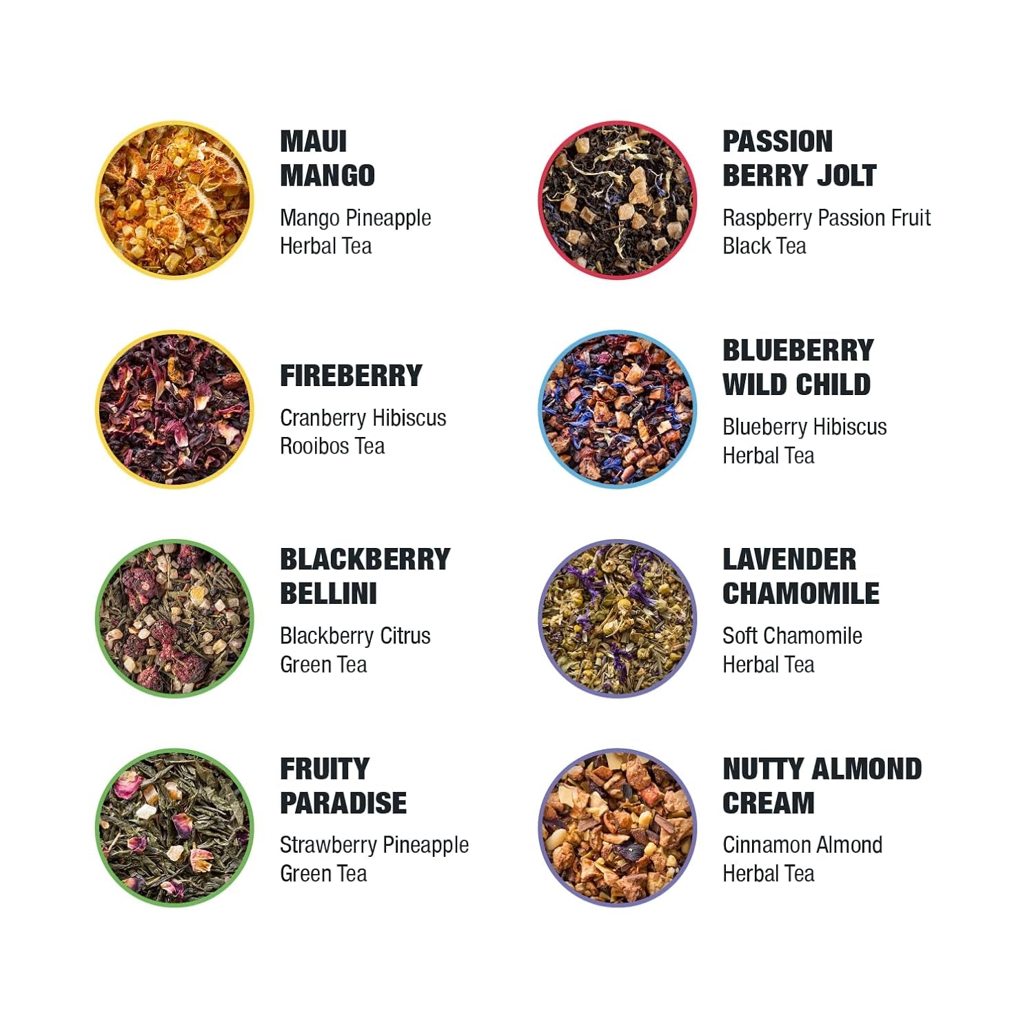 - Top 8 Favorites Sampler Set, Loose Leaf, up to 80 Cups, High to No Caffeine, Hot & Iced, Tea Variety Pack with Green, Herbal, & Black, 8 Sample Pouches