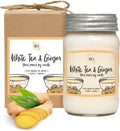 Soy Candles - Organic, Kosher, Vegan, in Mason Jar W/Therapeutic Grade Essential Oil Blends - Hand-Poured 100% Soy Candle Wax - Paraffin Free, Burns 110+ Hours - White Tea & Ginger -16 Ounces
