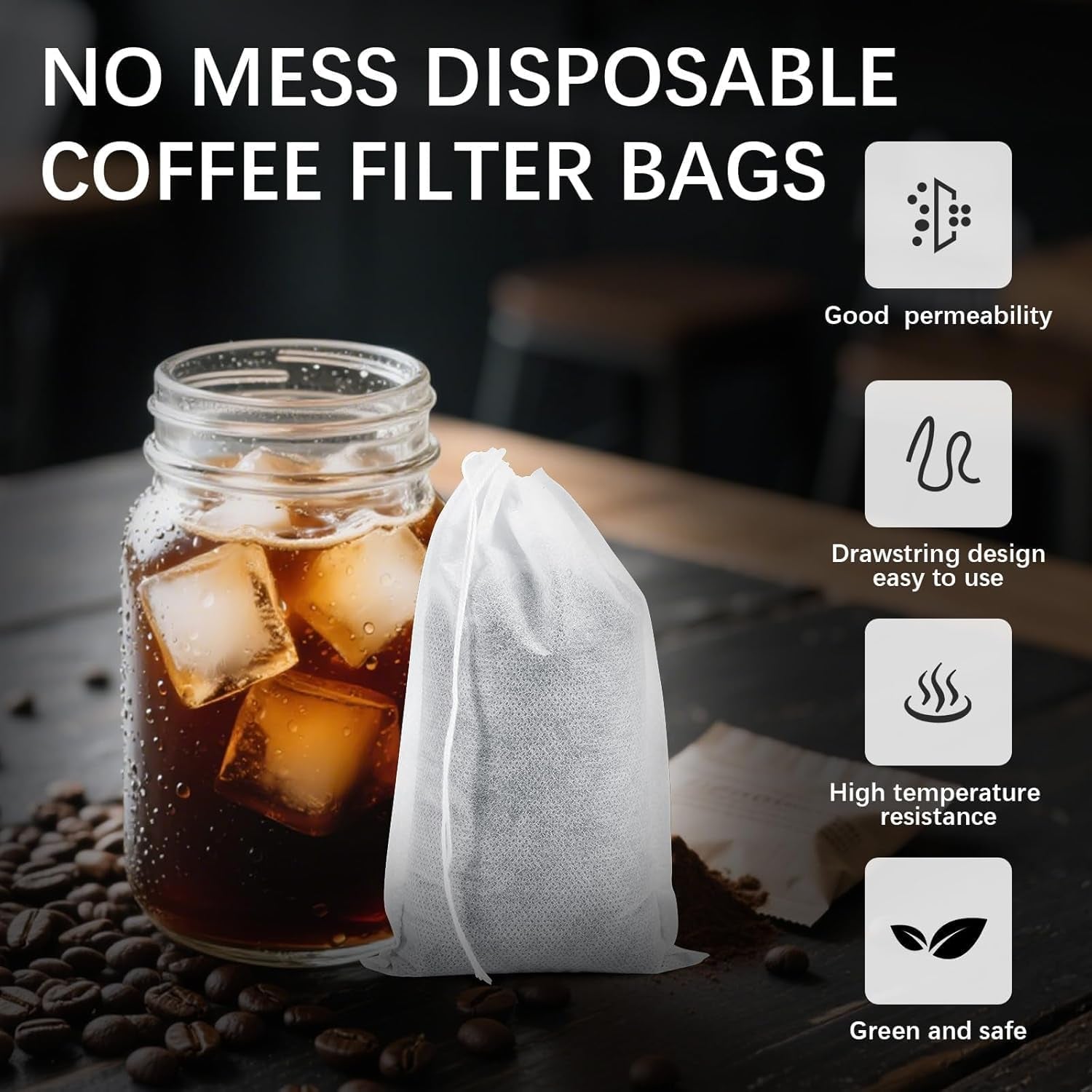 300Pcs Tea Filter Bags, Disposable Tea Filter Bags for Loose Leaf Tea from Safe Natural Materials, Empty Tea Bags Suitable for Loose-Leaf Tea, Spices, Herbs, Bring Tea Spoon (3.54 X 2.75 Inch)