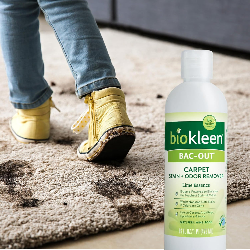 Bac-Out Carpet Stain Remover Enzymatic, Destroys Stains & Odors Safely, for Pet Urine, Laundry, Diapers, Wine, Carpets, More, Eco-Friendly, Plant-Based