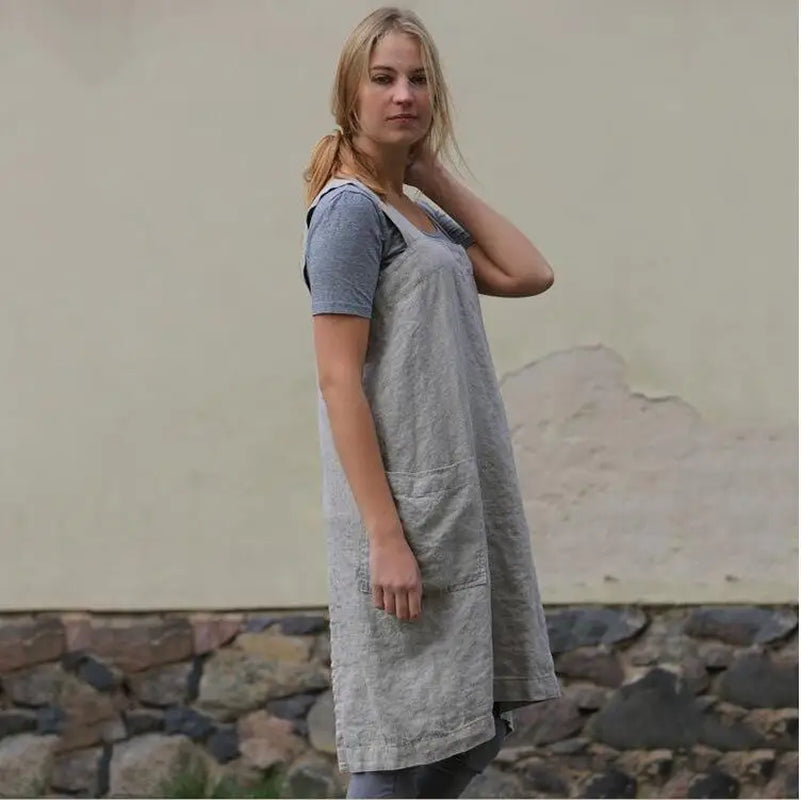 Japan Style Cotton Linen Aprons Solid Cross Bandage X Shape Back Kitchen Restaurant Cooking Apron Clothes Lady Cleaning Tools