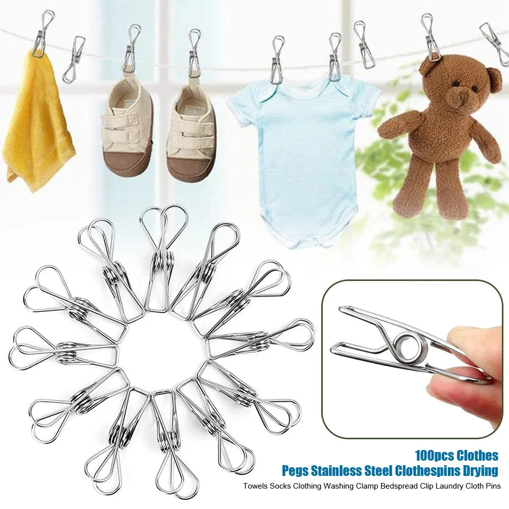 Clothespins Stainless Steel Clothes Pegs Washing Hang Laundry Metal Home Storage Tool 10-100Pcs Cloth Pin Clip Holders 6Cm Clips
