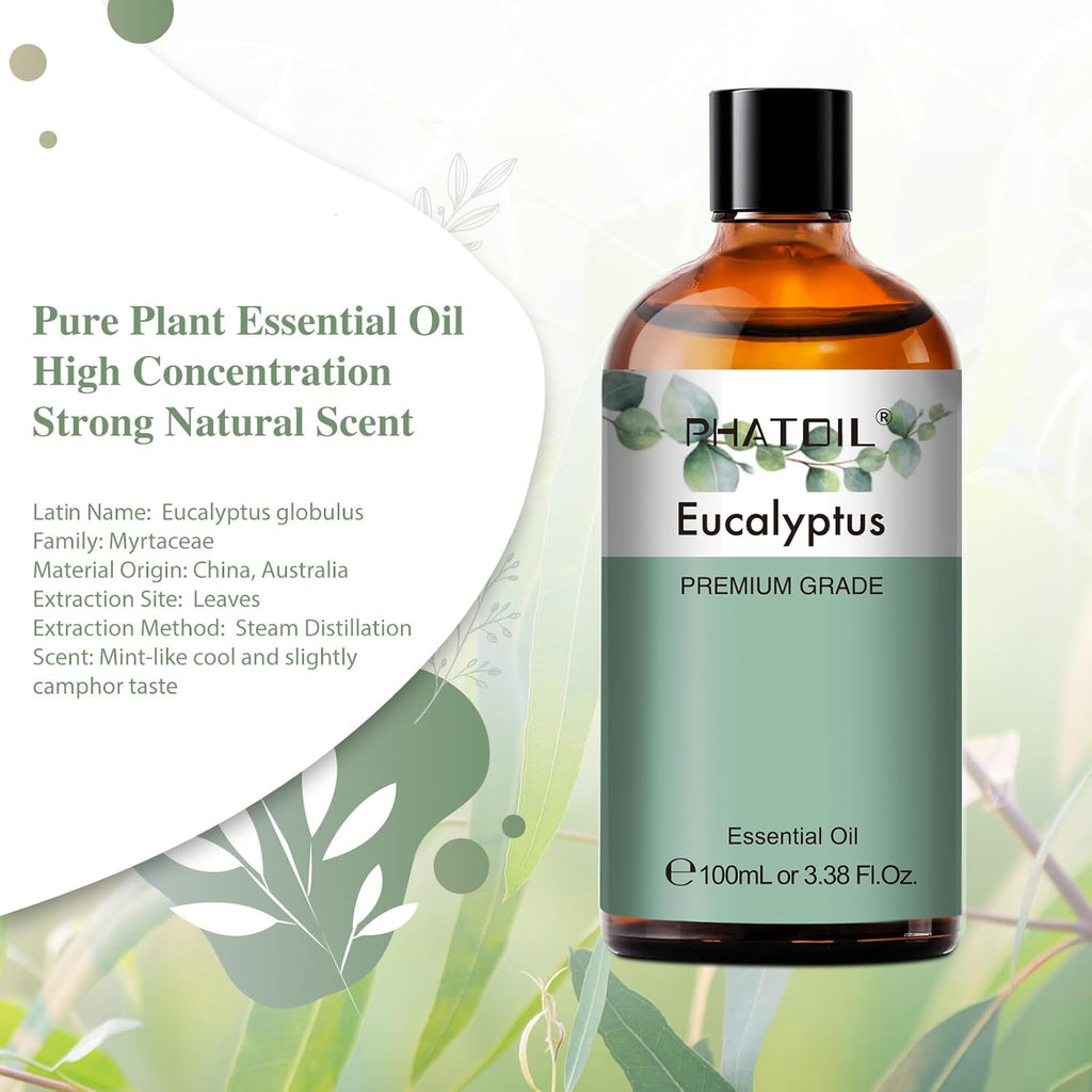 Pure Eucalyptus Essential Oil, 100% Pure Therapeutic Grade Premium Oil for Hair Care, Skin, Aromatherapy 3.38Fl Oz