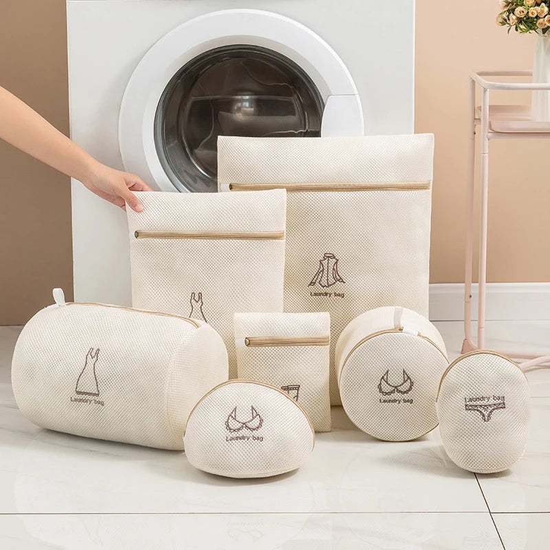 Laundry Bag Fine Mesh Embroidery Print Laundry Pouch Household Clothes Cleaning Washing Bags for Washing Machines New 7Pcs Sets