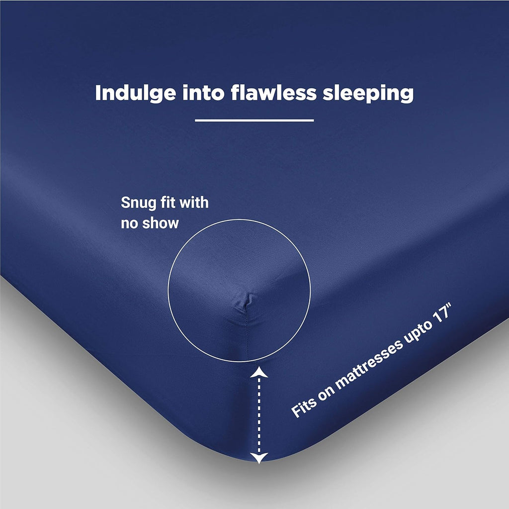 100% Organic Cotton Percale Weave Full Size Sheet Set, 300 TC, GOTS Certified, Cool & Crisp, Breathable, Fits Mattresses up to 17" Deep, Durable Luxury – Dark Blue