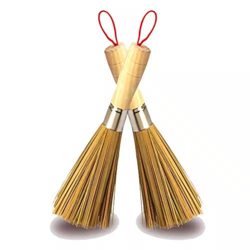 2-Pack Traditional Natural Bamboo Wok Cleaning Brushes, Dishwashing Kitchen Tools