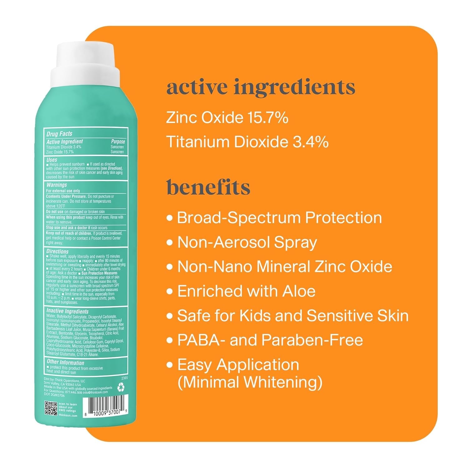 sport Kids Sunscreen Spray, SPF 50 All Sheer Mineral Sunscreen, 6 Fl Oz, Water Resistant Baby & Toddler, Natural Zinc Oxide UVA/UVB Protection