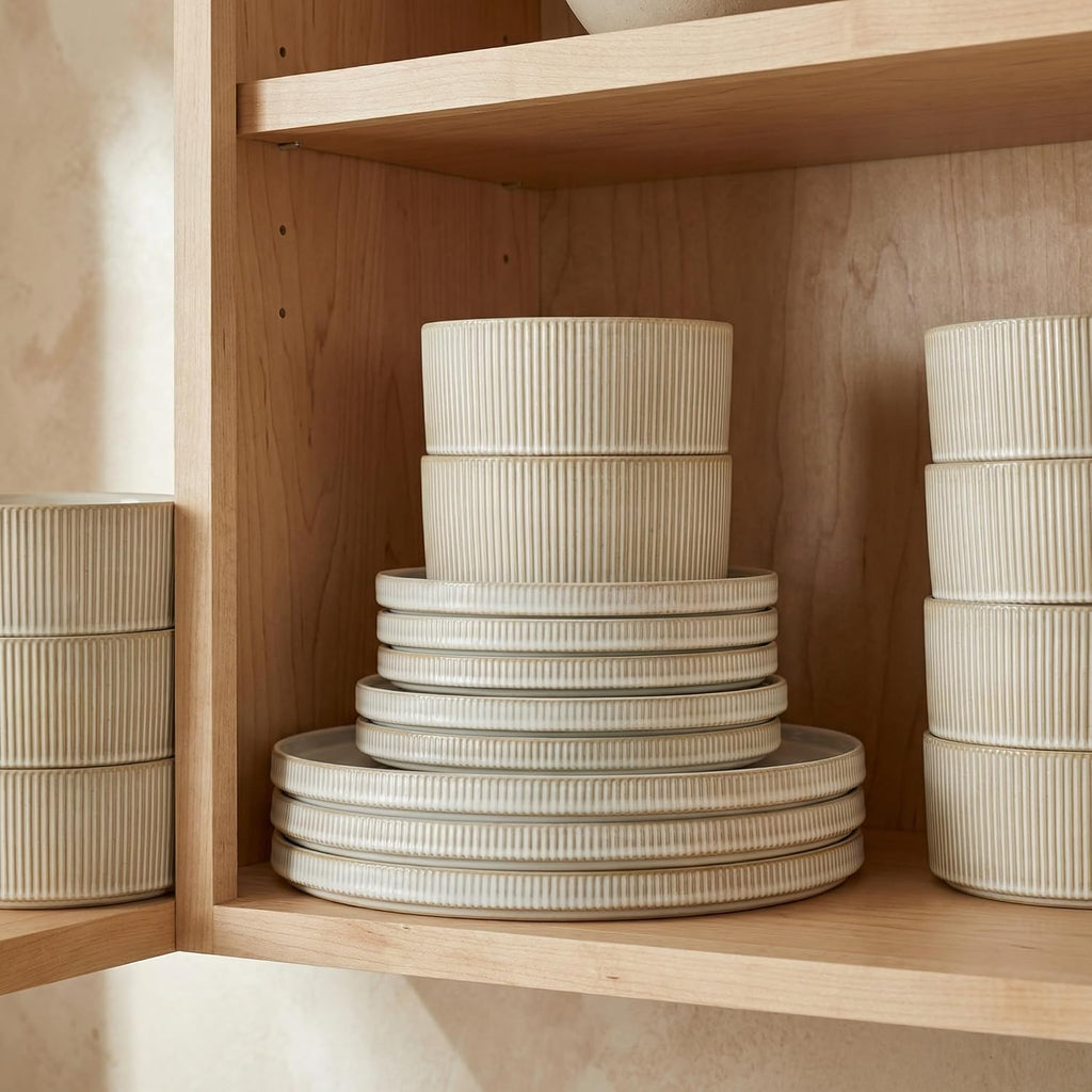 Ceramic Dinnerware Sets of 4, 12 Pieces Plates and Bowls Sets, for Kitchen, Oven, Microwave and Dishwasher Safe