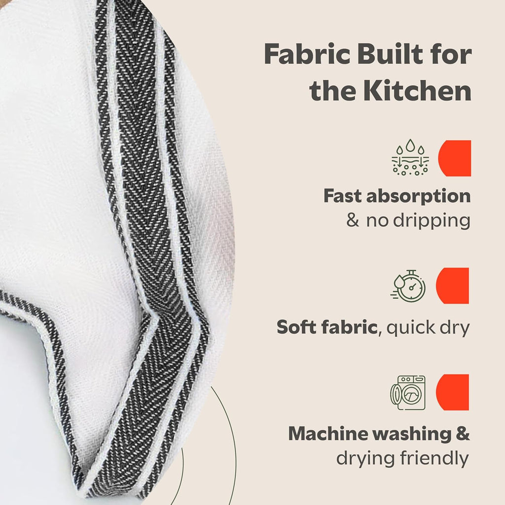 Classic Kitchen Towels - 15 Pack 100% Natural Cotton Kitchen Towel Set, Reusable Wash Cloths, Absorbent Dish Towels, Machine Washable Hand Towels, Kitchen Essentials, 14” X 25”, Black Striped