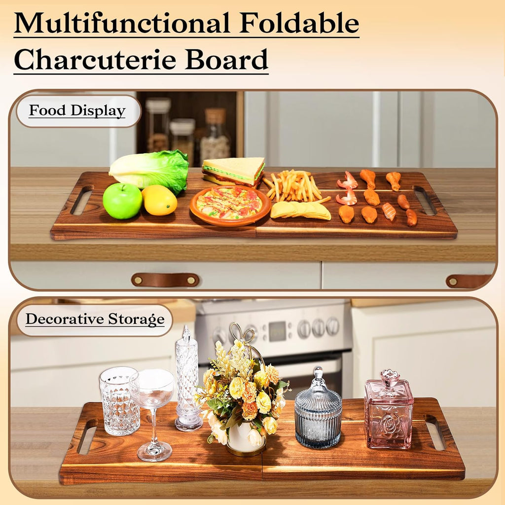 Acacia Large Charcuterie Board, Wood Charcuterie Boards with Handles Foldable Travel 33 X 12 Inch Cheese Boards Serving Board with Food Meat Party Appetizers (Large, Rectangular)