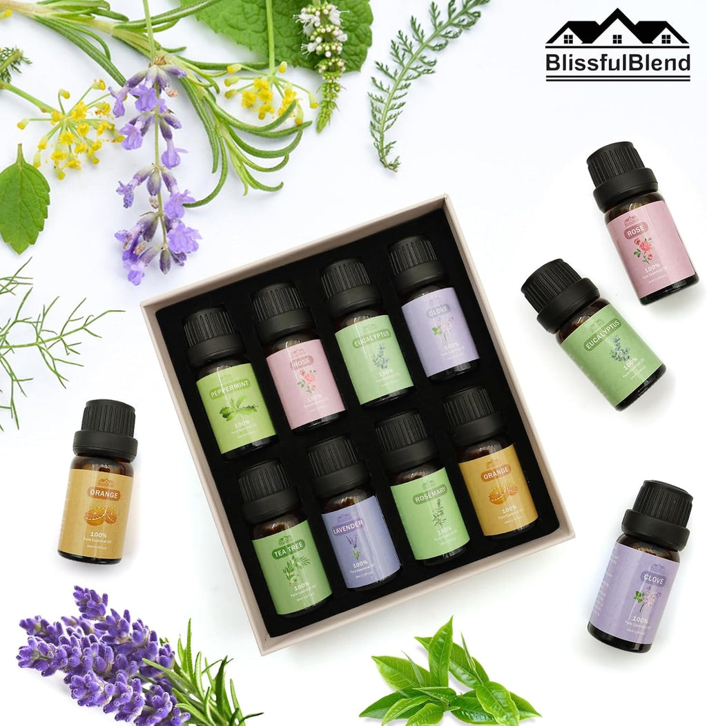 8 Pcs×10Ml Pure Essential Oils for Diffuser for Home Care, Perfume, Candle and Soap Making - Peppermint, Lavender, Rose, Clove-Organic Essential Oils Set for Women and Mom Gift