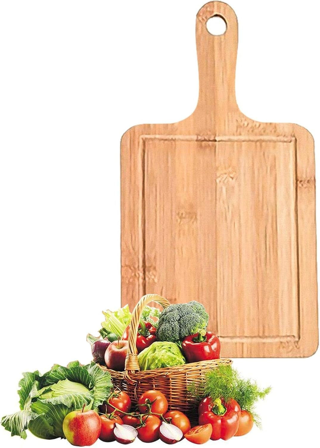Bamboo Cutting Board Set 3Pcs,Meat Chopping Boards,Pizza Peel Paddle with Handle for Homemade Baking Pizza Bread Cake Fruit Vegetables (3PCS Set- Board)