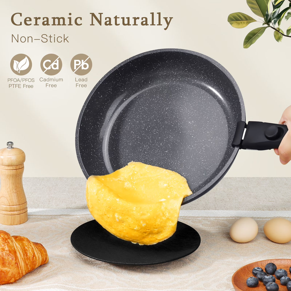 Gipp 5Pcs Ceramic Pots and Pans Set Nonstick Cookware Sets Removable Handle Kitchen,Oven Safe, Induction Ready
