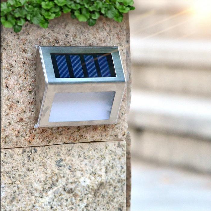 Stainless Steel LED Solar Stair Step Lights | Dusk to Dawn Auto On/Off | (2024 Model)